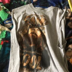 Gray Graphic Tee with Gold Metallic Print